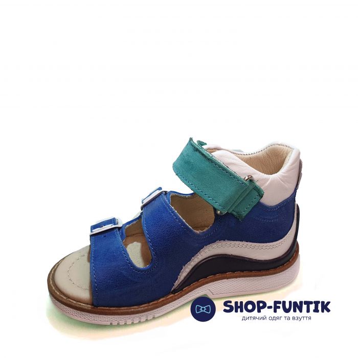 Сандалии Minimen cиние с белыми и салатовыми вставками ВВ02