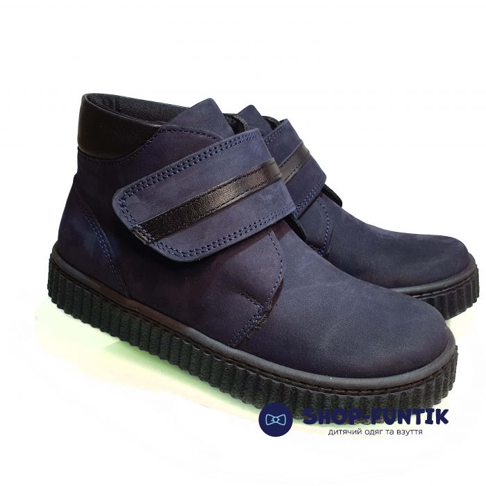 Ботинки Panda темно-синие на широкой липучке 012