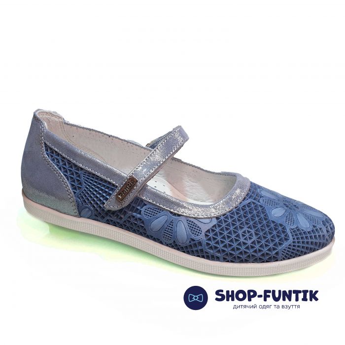 Туфли Panda синего цвета из натуральной текстурированной кожи  970