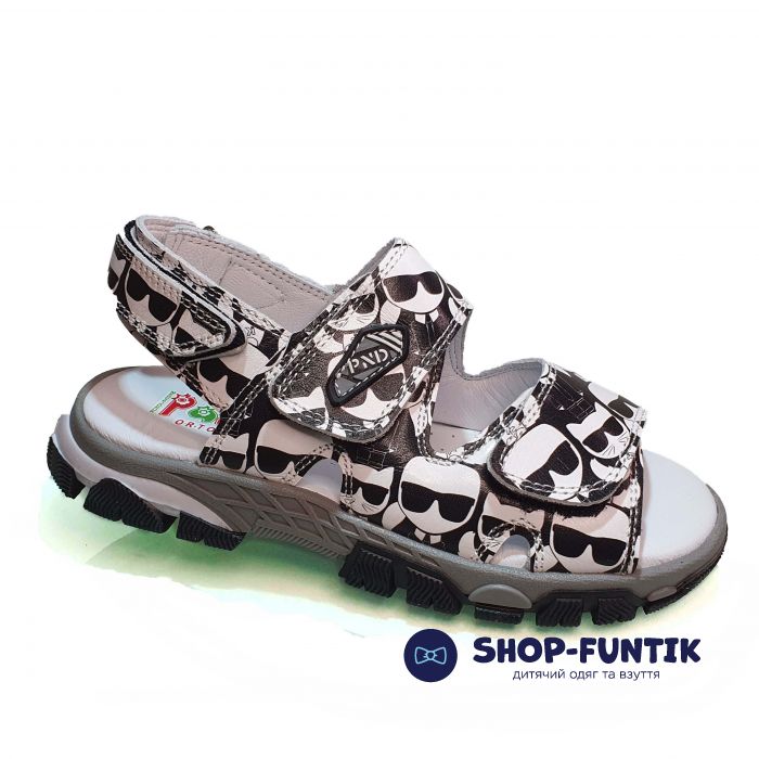 Сандалии  Panda черно-белые открытые  011