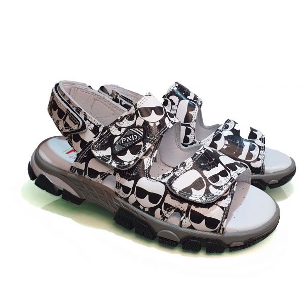 Сандалии  Panda черно-белые открытые  011