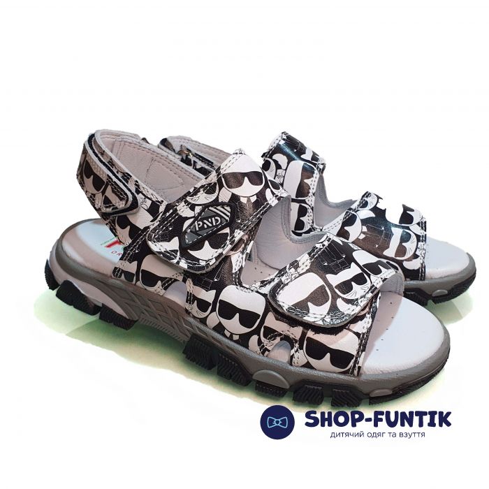 Сандалии  Panda черно-белые открытые  011