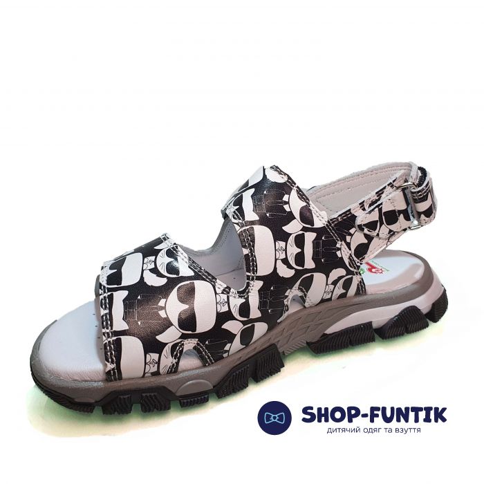 Сандалии  Panda черно-белые открытые  011