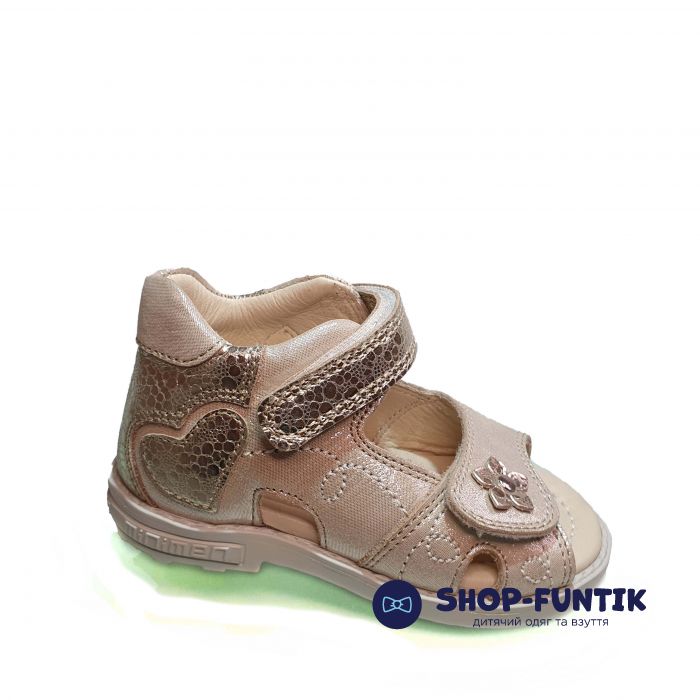 Сандалии  Minimen белые с серебристыми цветочками 1174