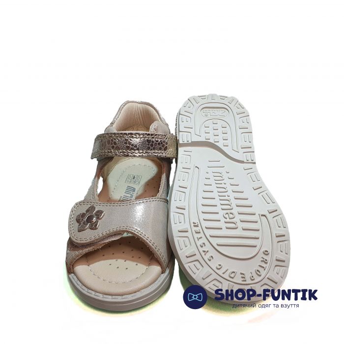 Сандалии  Minimen белые с серебристыми цветочками 1174