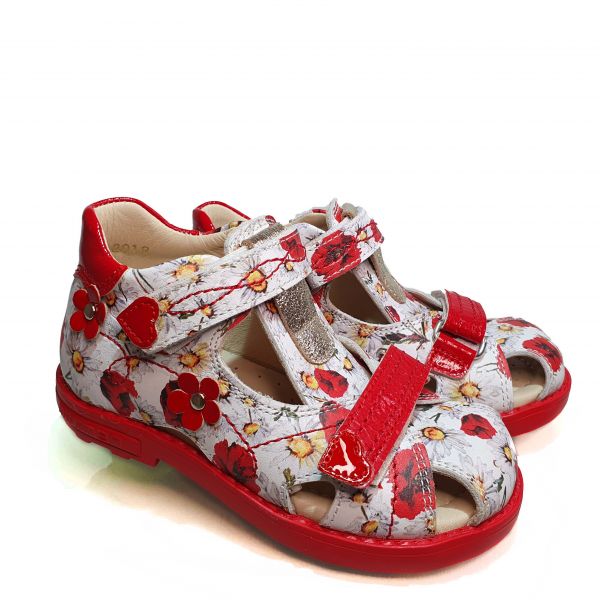 Сандалии Minimen белые с цветочным принтом 1176-12