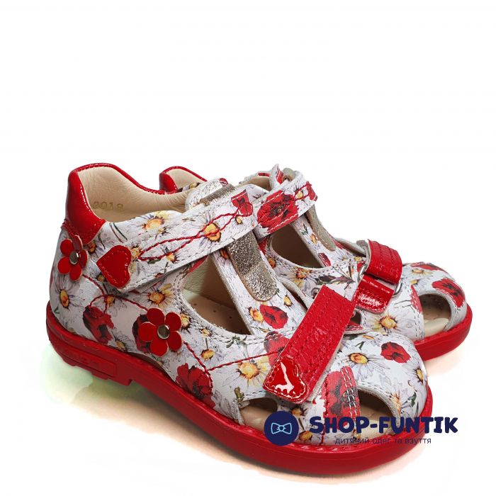 Сандалии Minimen белые с цветочным принтом 1176-12