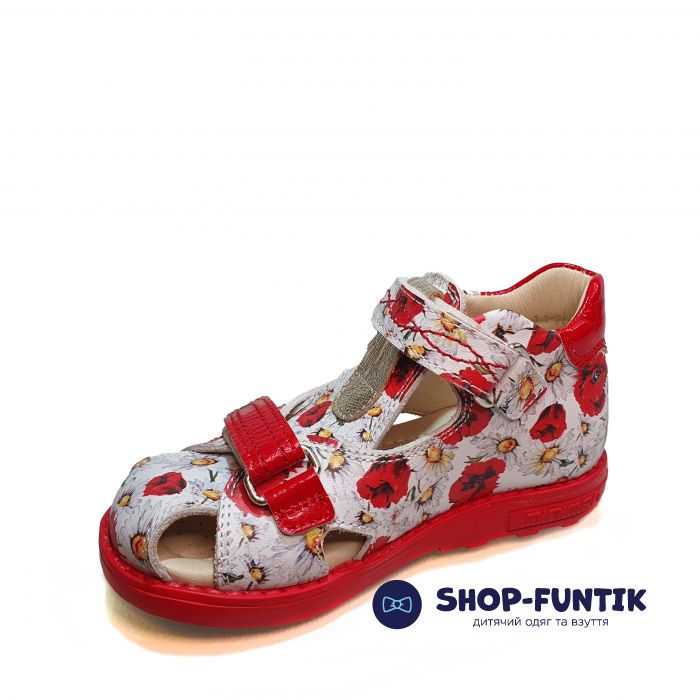 Сандалии Minimen белые с цветочным принтом 1176-12