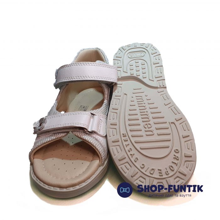 Сандалии  Minimen белые с серебристыми цветочками 1174