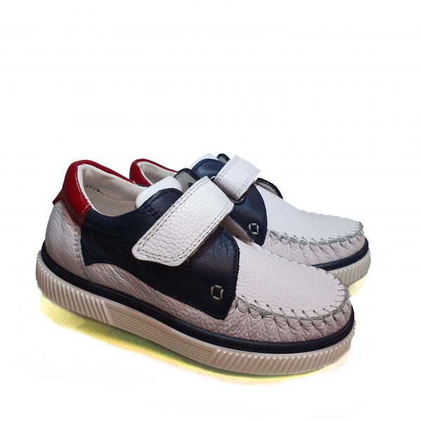 Мокасины Tunel белые с красно-синими вставками 1915