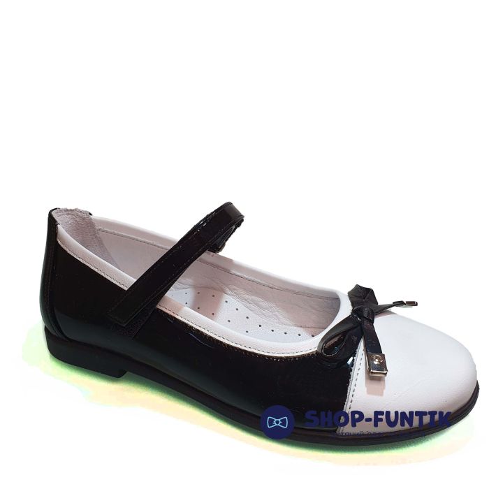 Туфли Tunel черные лаковые с белым носочком 1617