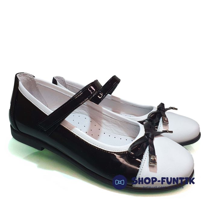 Туфли Tunel черные лаковые с белым носочком 1617