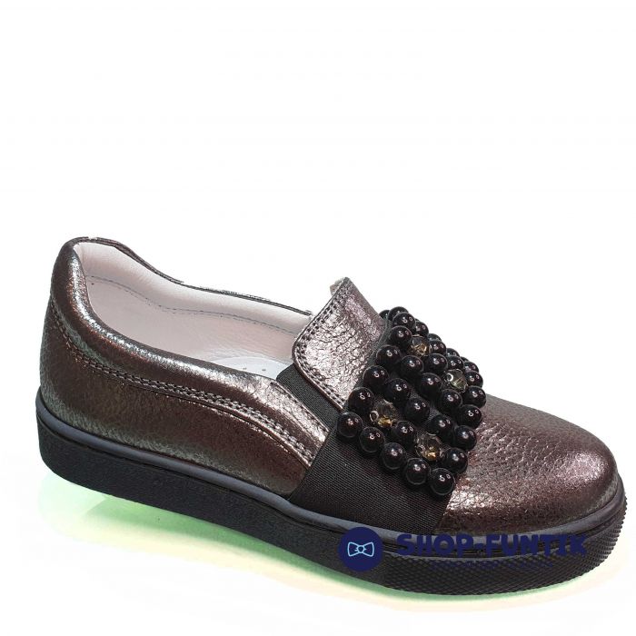 Туфли Tunel коричневые с декоративными камушками 17181