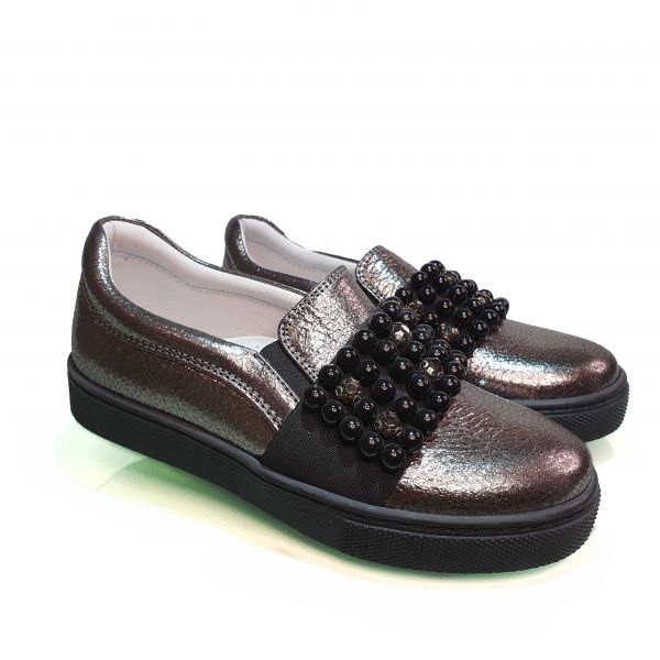 Туфли Tunel коричневые с декоративными камушками 17181