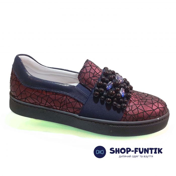 Туфли Tunel темно-бордовые с декоративными камушками 1718