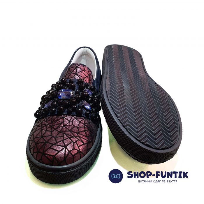 Туфли Tunel темно-бордовые с декоративными камушками 1718