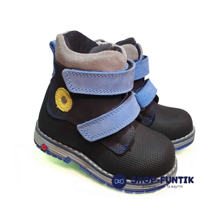 Ботинки Minimen темно-синие с голубыми липучками 121