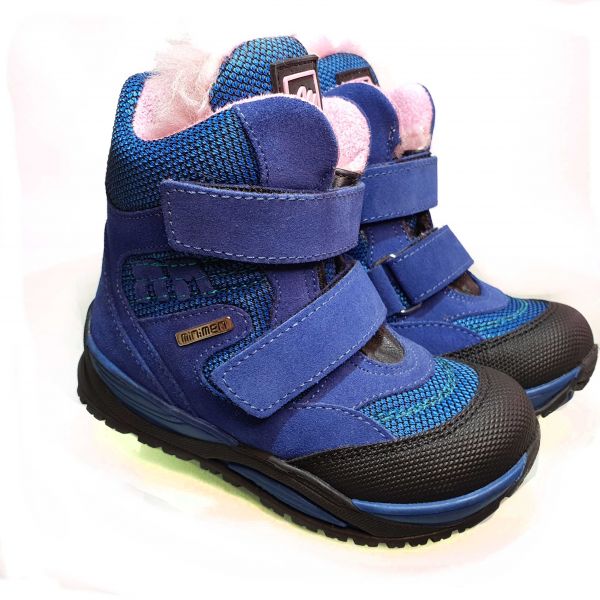 Ботинки Minimen cиние с розовой опушкой 4085