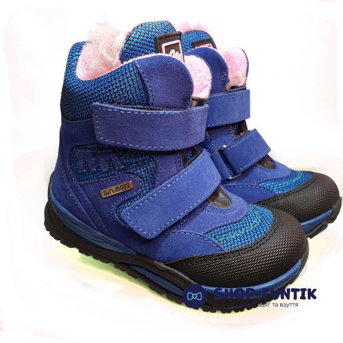 Ботинки Minimen cиние с розовой опушкой 4085
