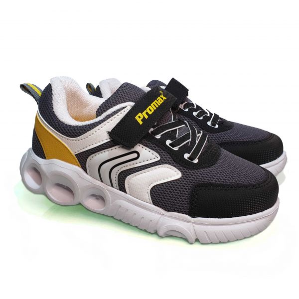 Кроссовки  Promax серые с бело-желтыми вставками светящиеся 18364