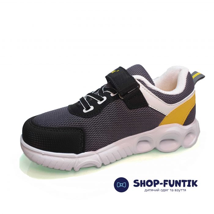 Кроссовки  Promax серые с бело-желтыми вставками светящиеся 18364