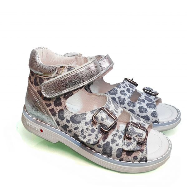 Сандалии Tunel серые с анималистическим принтом открытые 1253