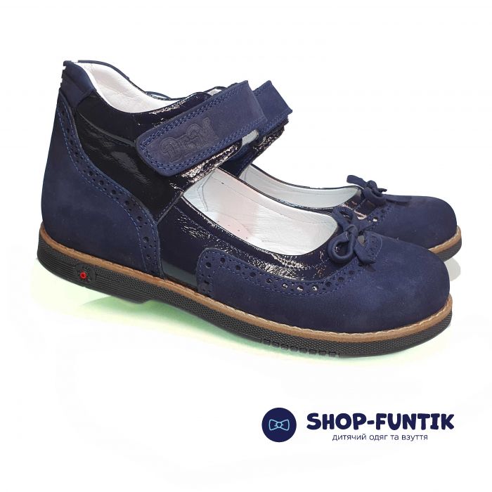 Туфли Dr.Mimi темно-синие с бантиком 1831