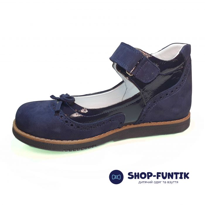 Туфли Dr.Mimi темно-синие с бантиком 1831
