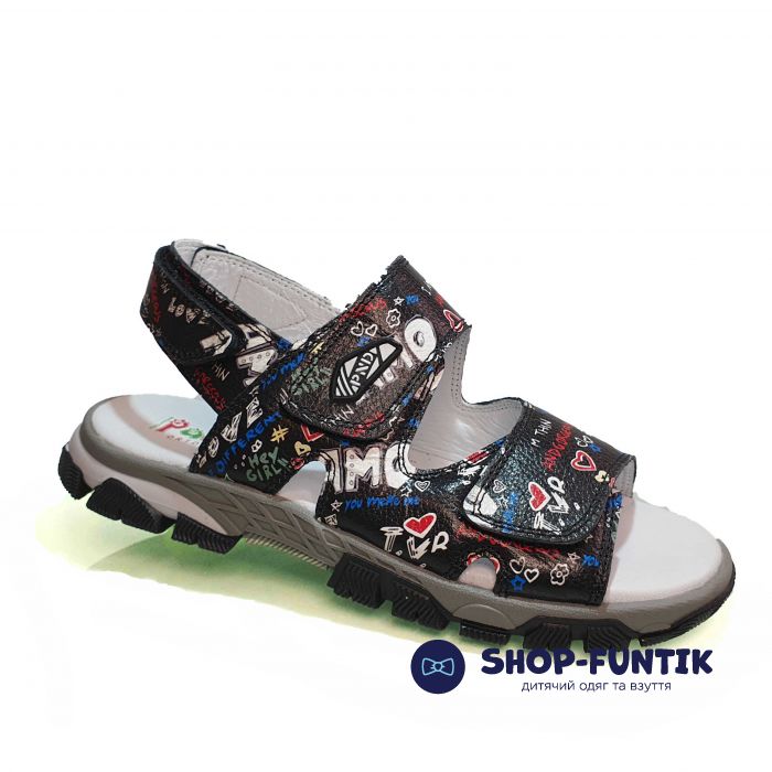 Сандалии  Panda черные с принтом 011