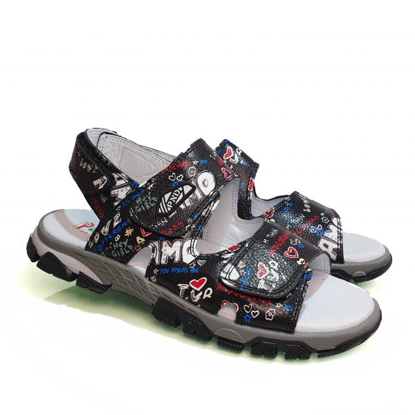 Сандалии  Panda черные с принтом 011