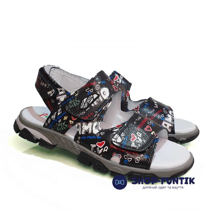 Сандалии  Panda черные с принтом 011