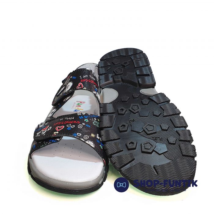 Сандалии  Panda черные с принтом 011
