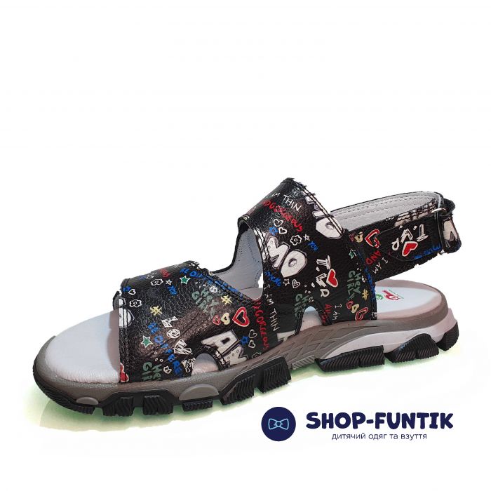 Сандалии  Panda черные с принтом 011