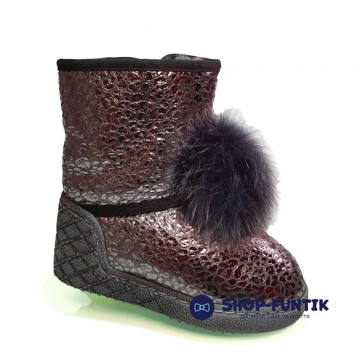 Угги Tiflani коричневые с пушистым помпоном 40B