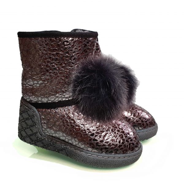 Угги Tiflani коричневые с пушистым помпоном 40B