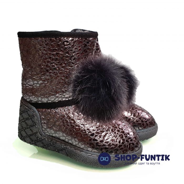 Угги Tiflani коричневые с пушистым помпоном 40B