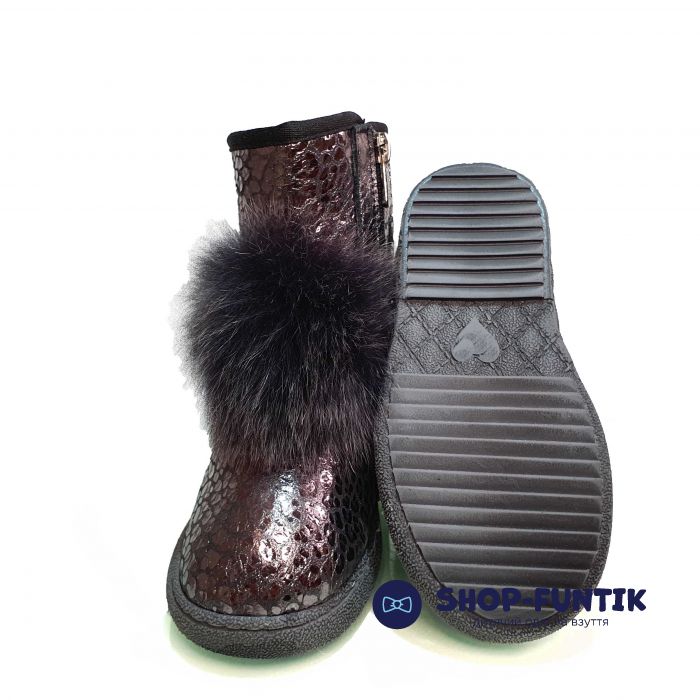 Угги Tiflani коричневые с пушистым помпоном 40B
