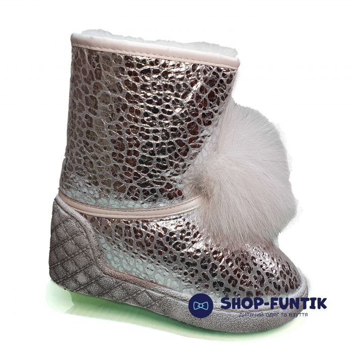 Угги Tiflani светло-серебряные с пушистым помпоном 40P