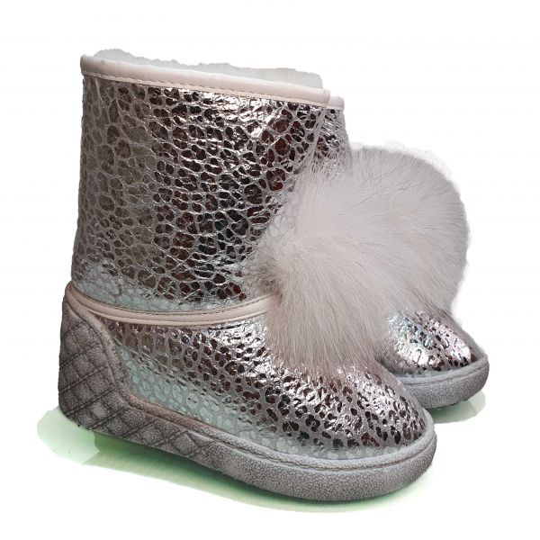 Угги Tiflani светло-серебряные с пушистым помпоном 40P