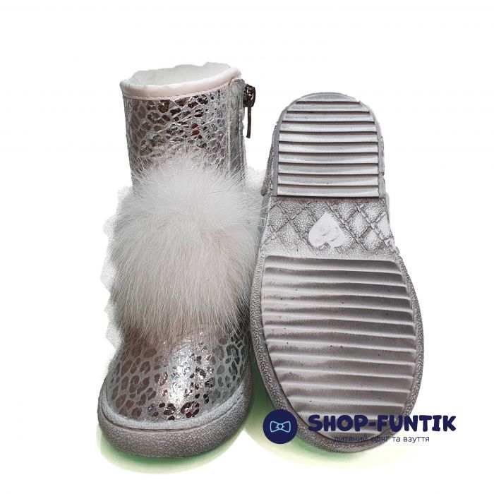 Угги Tiflani светло-серебряные с пушистым помпоном 40P