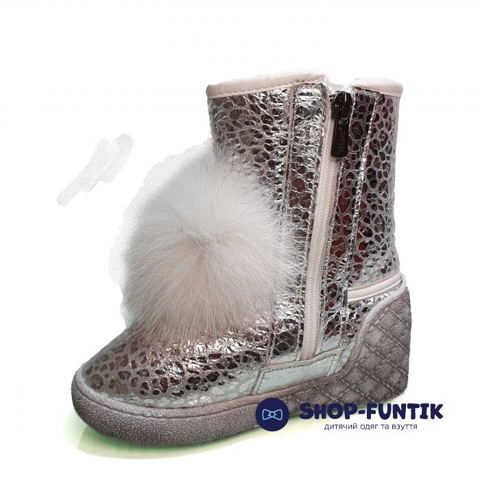 Угги Tiflani светло-серебряные с пушистым помпоном 40P