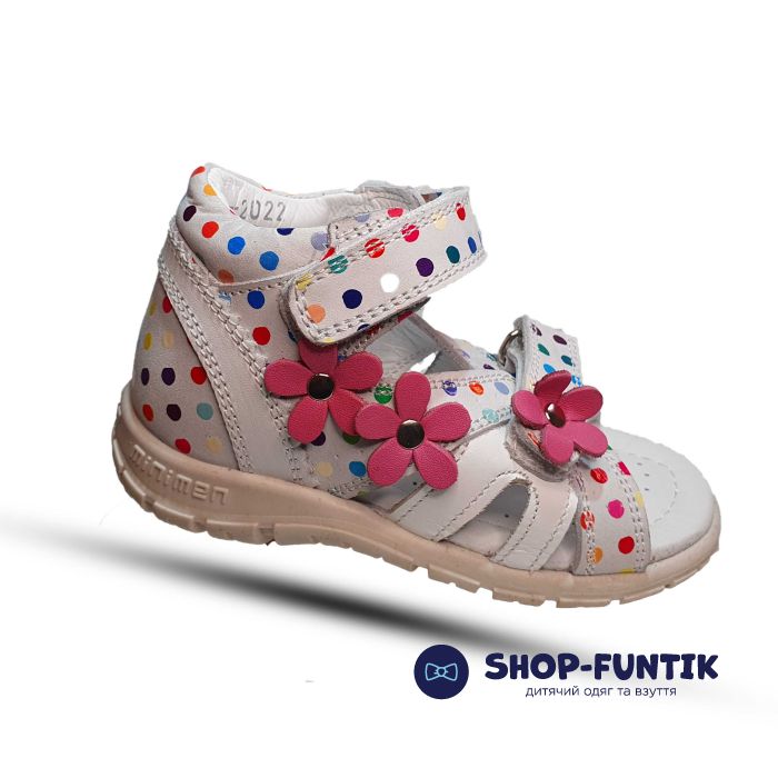 Сандалии Minimen белые в цветной горошек 2322