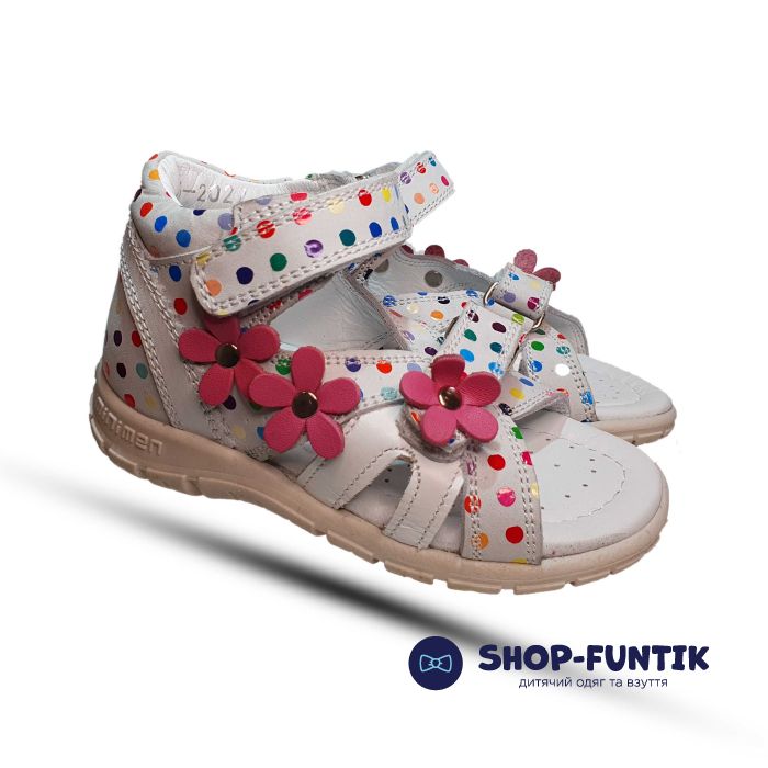 Сандалии Minimen белые в цветной горошек 2322