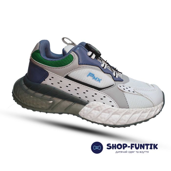 Кроссовки  Promax бело-серые с зеленым декором 1933