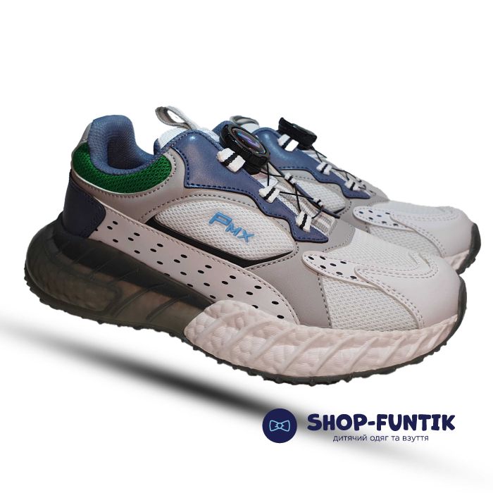 Кроссовки  Promax бело-серые с зеленым декором 1933