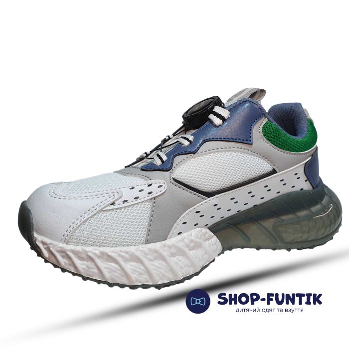 Кроссовки  Promax бело-серые с зеленым декором 1933