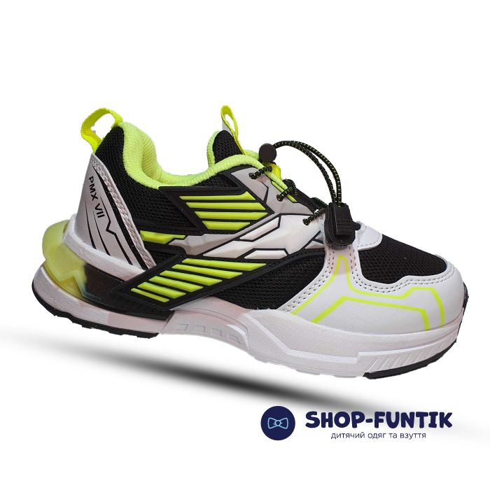 Кроссовки  Promax бело-черные с салатовым декором 1977