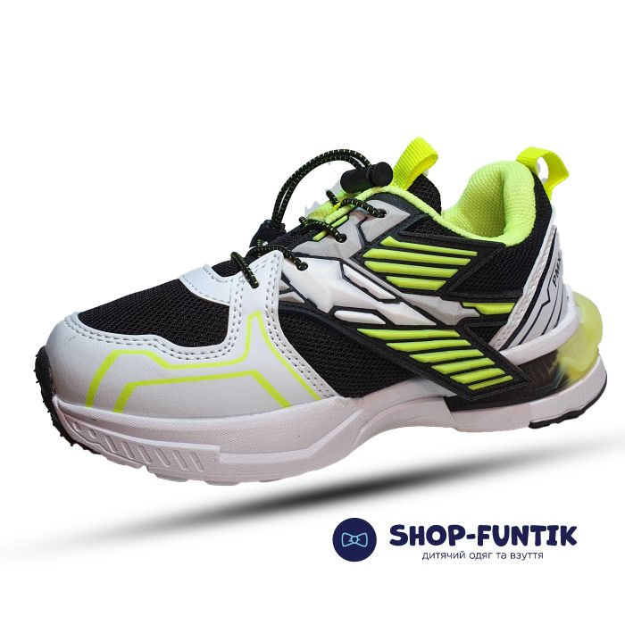 Кроссовки  Promax бело-черные с салатовым декором 1977