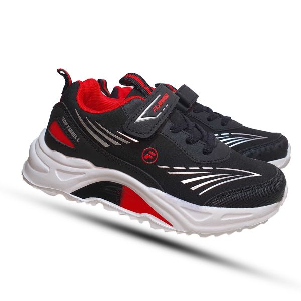 Кроссовки  Flamingo черно красные на белой подошве 221