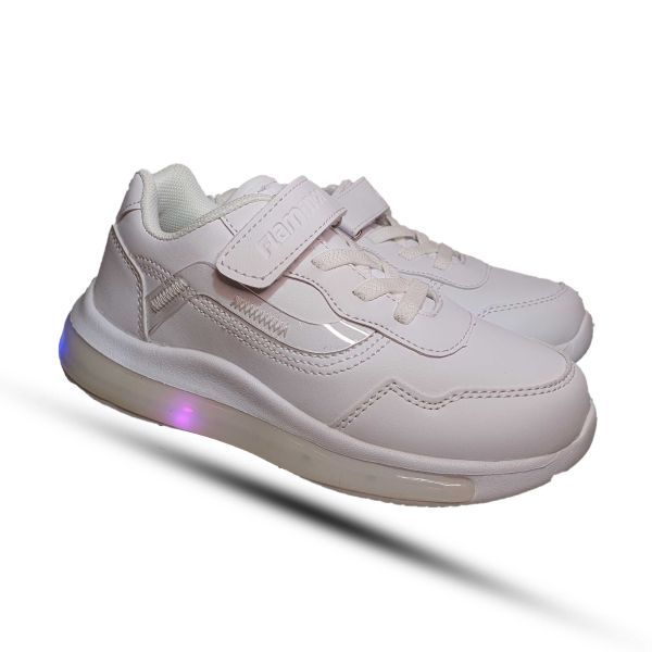 Кроссовки  Flamingo белые с огоньками 211